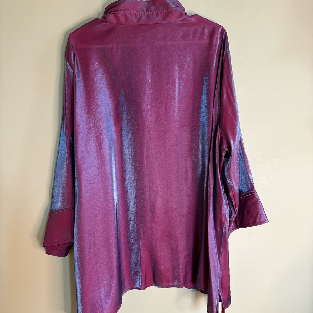 Ali Miles Shimmering Purple Button Down Shirt 3X - Picture 10 of 16
